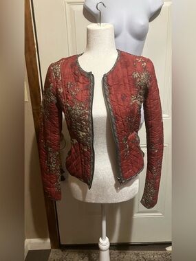2 in 1 Reversible Peruvian Connection Quilted Floral & Plaid Zip Jacket